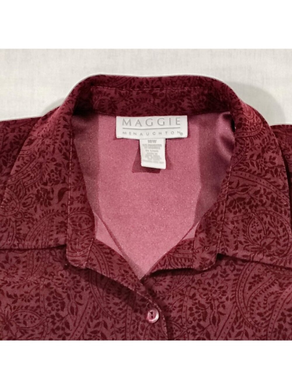 Maggie McNaughton Button Up Shirt Womens Size 18W Paisley Burgundy Long Sleeves - Picture 5 of 13